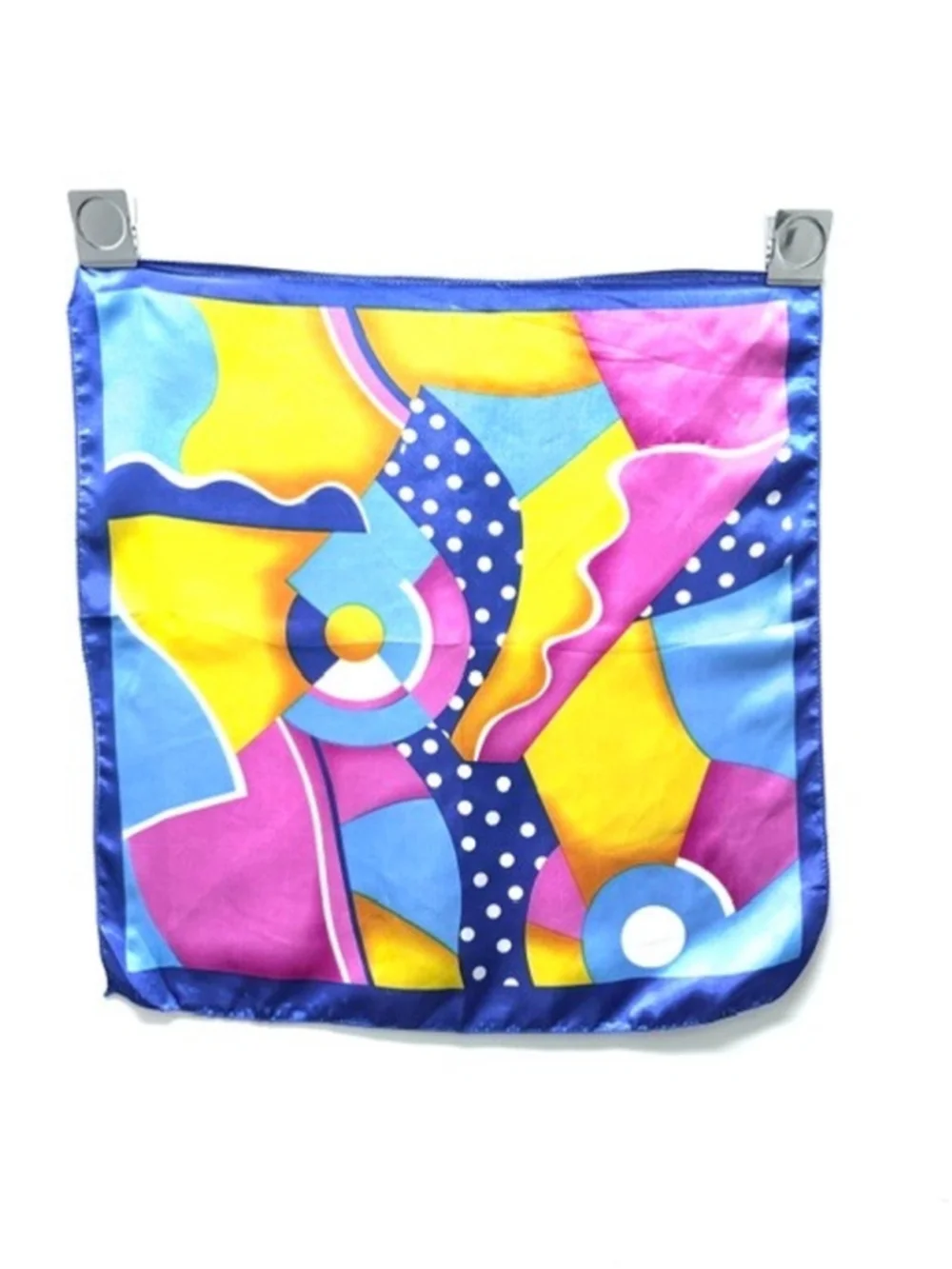 Vintage Zany Polyester Scarf Square, 80s Pop Art Abstract Geometric Silky Scarf,
